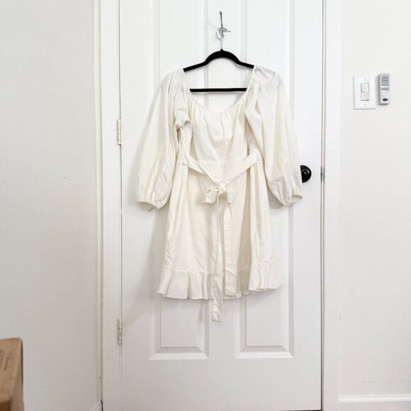 Women Showpo Cant Move On Off Shoulder Mini Linen Blend Dress in White Size 12 - Picture 3 of 12